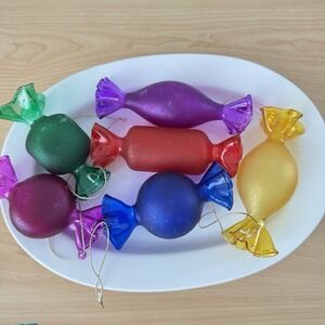 Vtg Y2k Hard Wrapped Candy Christmas Ornaments Lot Large Blown Glass Colorful 5"